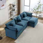 Sofá esquinero tapizado en chenilla de 112.2" para sala de estar, sofá moderno de lujo con otomana, 5 almohadas, beige