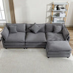 Sofá esquinero tapizado en chenilla de 112.2" para sala de estar, sofá moderno de lujo con otomana, 5 almohadas, beige
