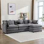 Sofá esquinero tapizado en chenilla de 112.2" para sala de estar, sofá moderno de lujo con otomana, 5 almohadas, beige