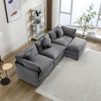Sofá esquinero tapizado en chenilla de 112.2" para sala de estar, sofá moderno de lujo con otomana, 5 almohadas, beige