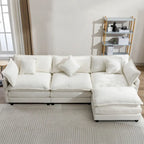 Sofá esquinero tapizado en chenilla de 112.2" para sala de estar, sofá moderno de lujo con otomana, 5 almohadas, beige