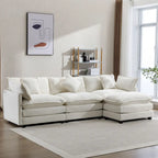 Sofá esquinero tapizado en chenilla de 112.2" para sala de estar, sofá moderno de lujo con otomana, 5 almohadas, beige