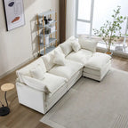 Sofá esquinero tapizado en chenilla de 112.2" para sala de estar, sofá moderno de lujo con otomana, 5 almohadas, beige