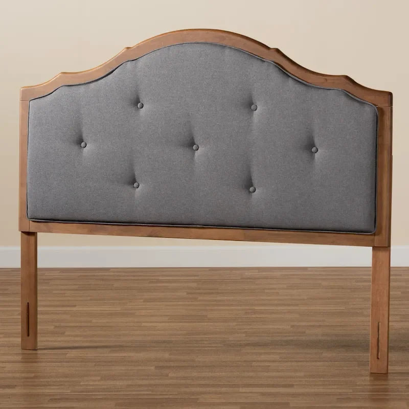 Cabecero arqueado clásico vintage de tela y madera en gris