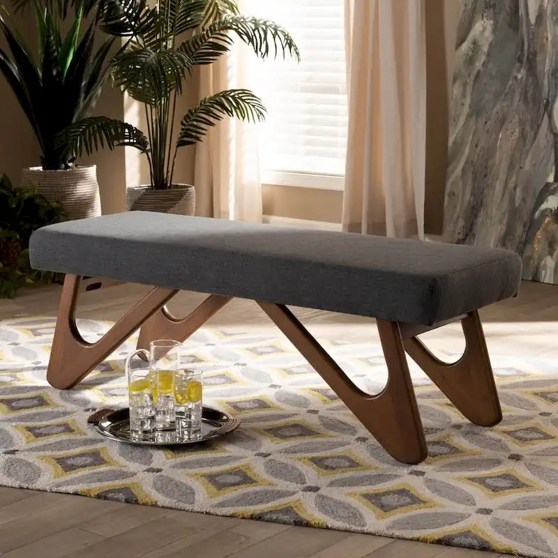  Ullaberg Mid-century Modern Upholstered Boomerang Bench