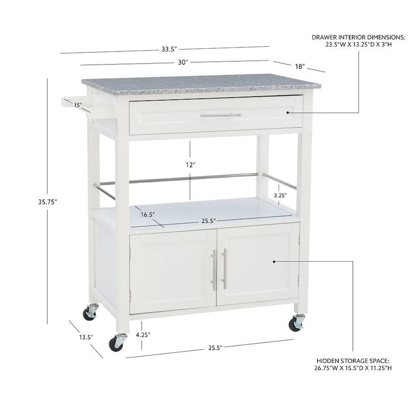 Carrito de cocina móvil con encimera de granito