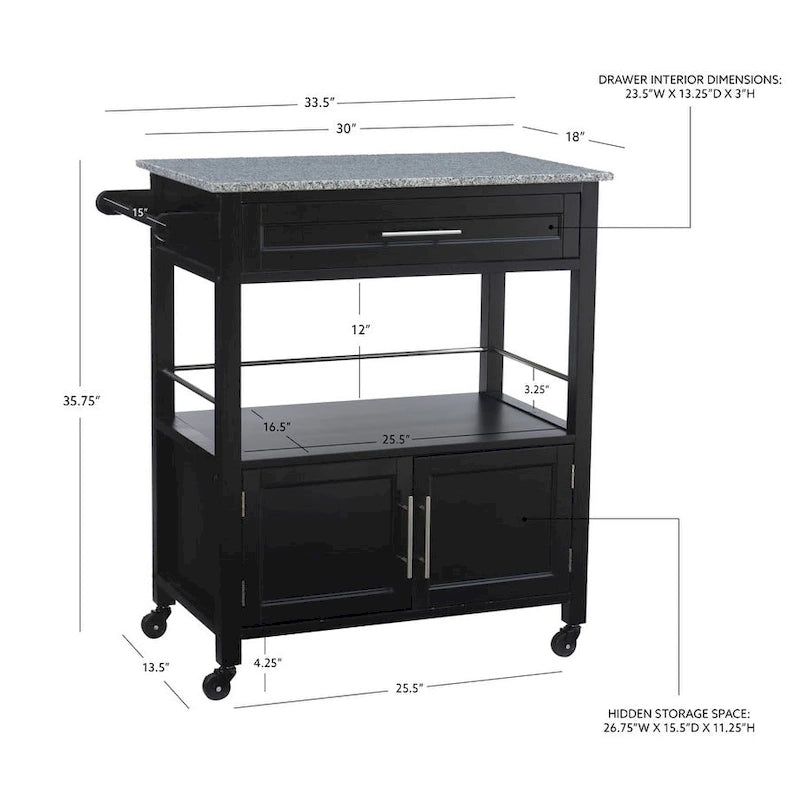 Carrito de cocina móvil con encimera de granito