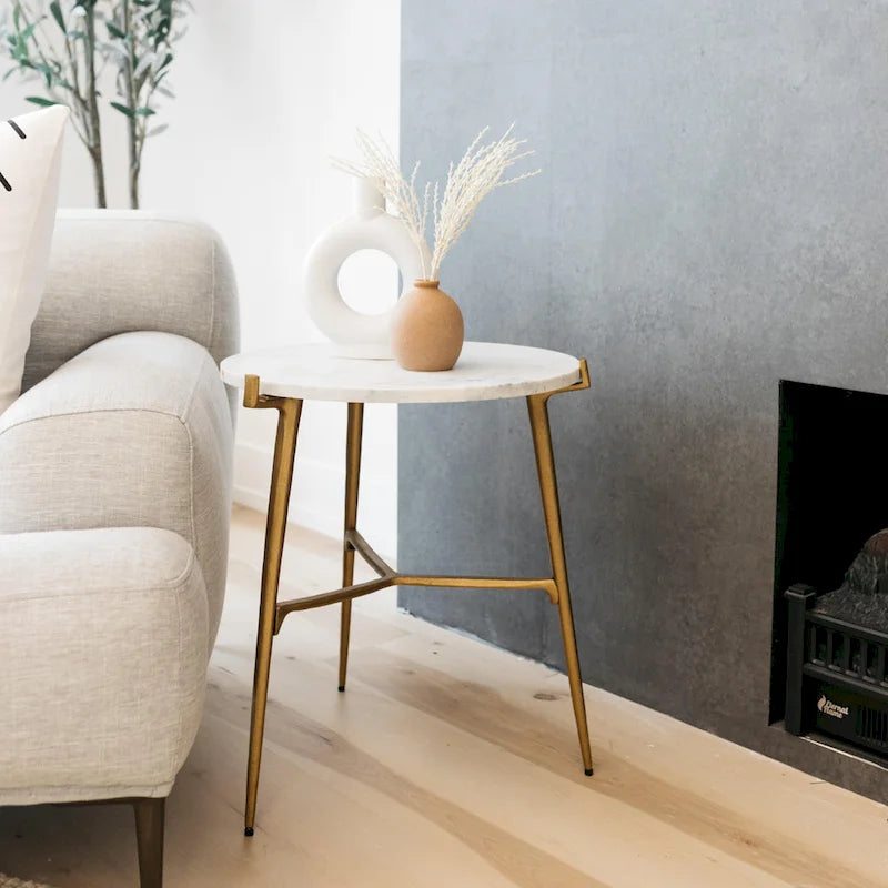Mesa decorativa contemporánea glamurosa blanca y dorada