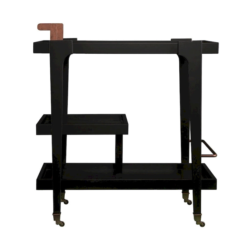Carrito de bar moderno de mediados de siglo de 3 niveles con imitación de madera, detalles metálicos elegantes y amplio espacio de almacenamiento