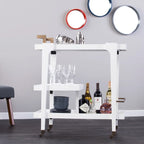 Carrito de bar moderno de mediados de siglo de 3 niveles con imitación de madera, detalles metálicos elegantes y amplio espacio de almacenamiento