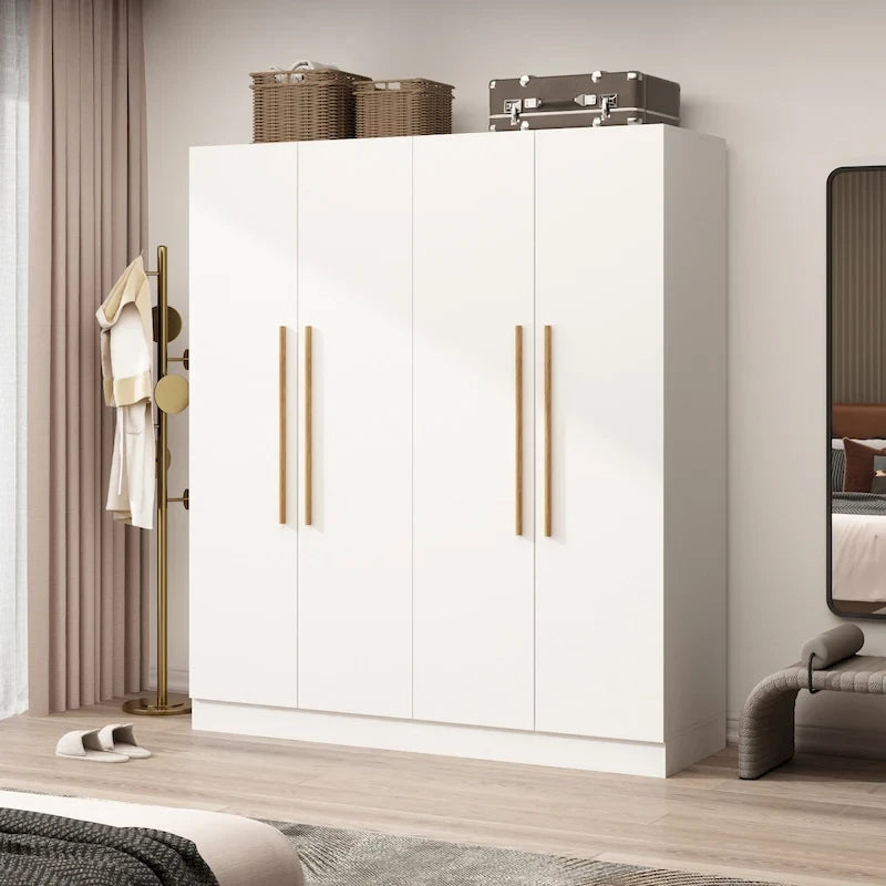 Armario de 70.9" de alto x 63" de ancho con 4 puertas y barra para colgar, blanco