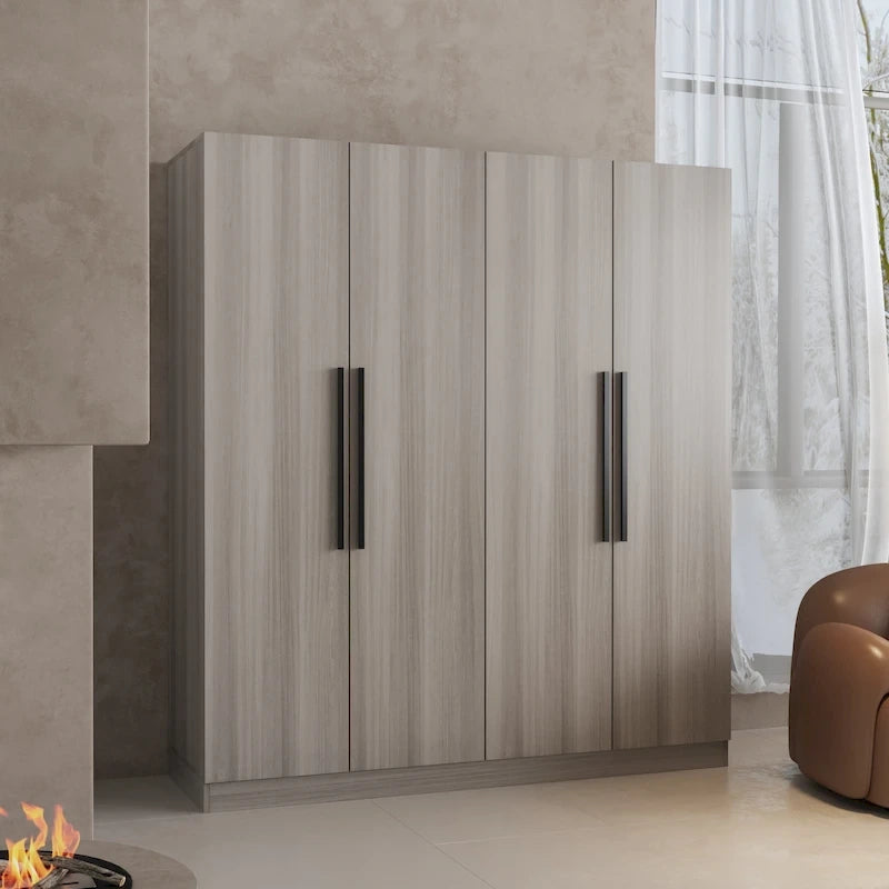 Armario de 70.9" de alto x 63" de ancho con 4 puertas y barra para colgar, blanco
