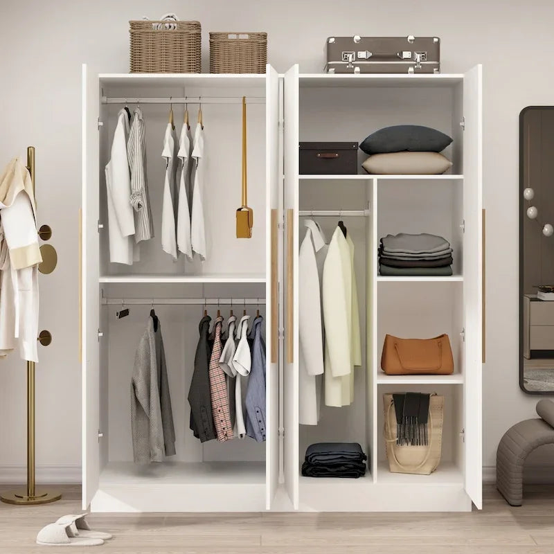 Armario de 70.9" de alto x 63" de ancho con 4 puertas y barra para colgar, blanco