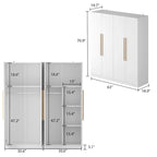 Armario de 70.9" de alto x 63" de ancho con 4 puertas y barra para colgar, blanco