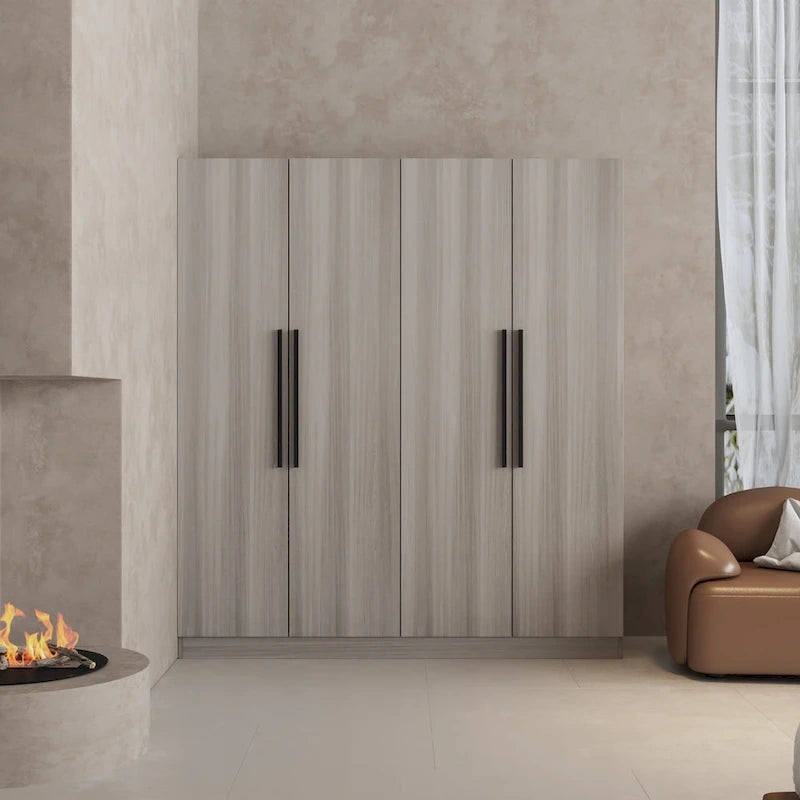 Armario de 70.9" de alto x 63" de ancho con 4 puertas y barra para colgar, blanco