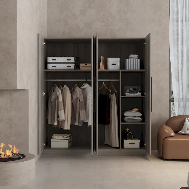Armario de 70.9" de alto x 63" de ancho con 4 puertas y barra para colgar, blanco