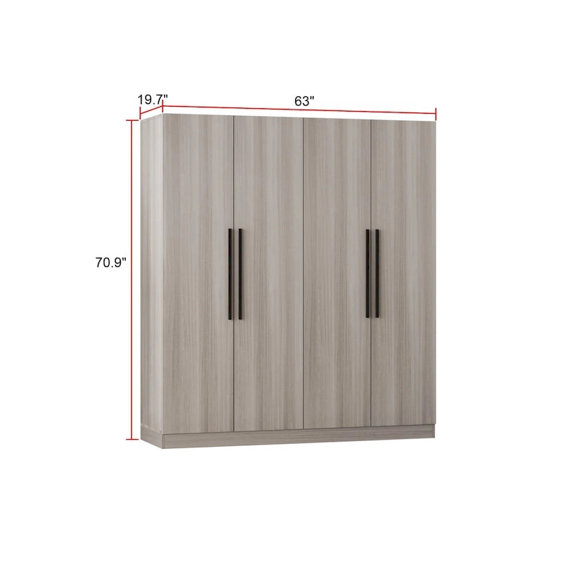 Armario de 70.9" de alto x 63" de ancho con 4 puertas y barra para colgar, blanco