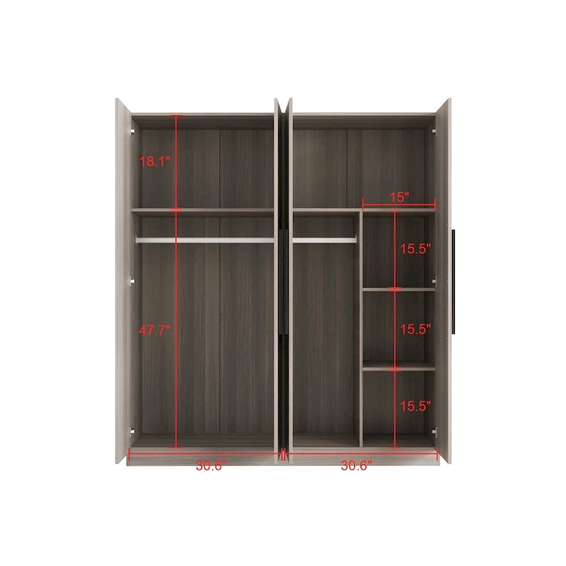 Armario de 70.9" de alto x 63" de ancho con 4 puertas y barra para colgar, blanco