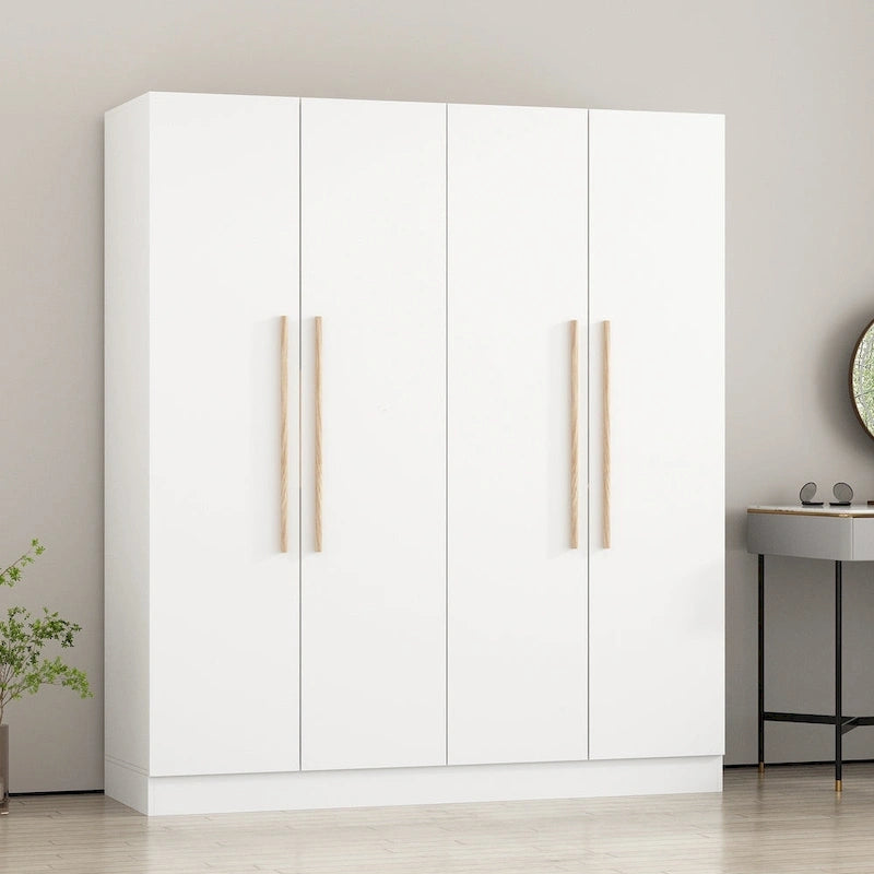 Armario de 70.9" de alto x 63" de ancho con 4 puertas y barra para colgar, blanco