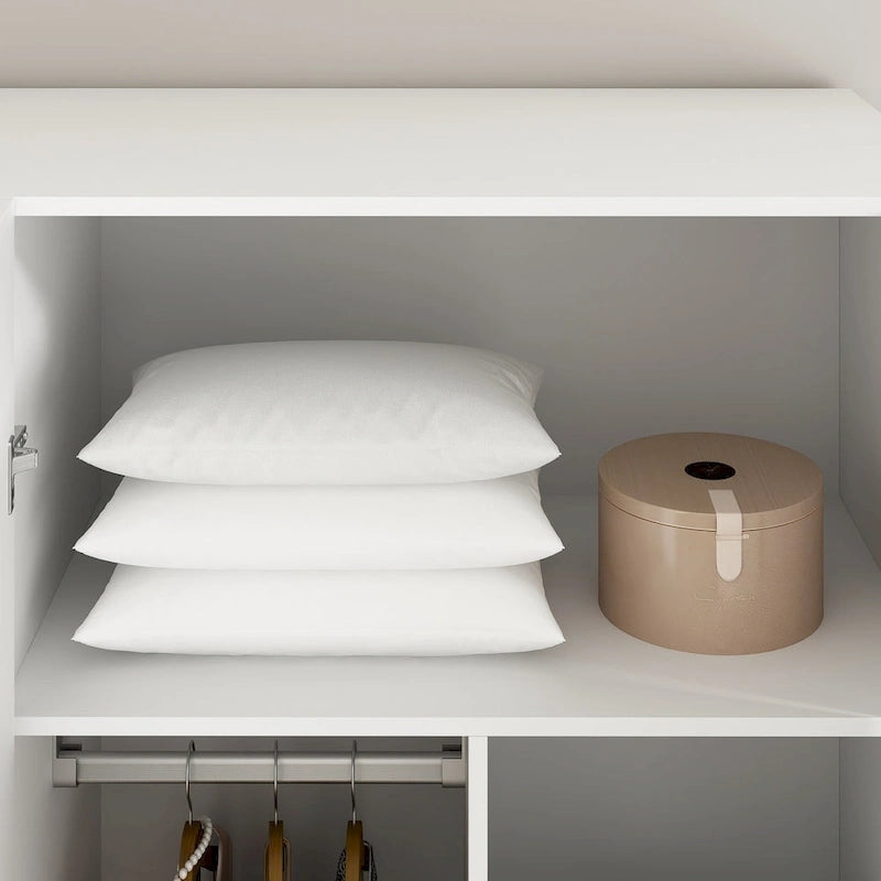 Armario de 70.9" de alto x 63" de ancho con 4 puertas y barra para colgar, blanco