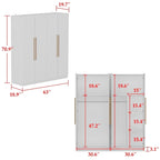 Armario de 70.9" de alto x 63" de ancho con 4 puertas y barra para colgar, blanco