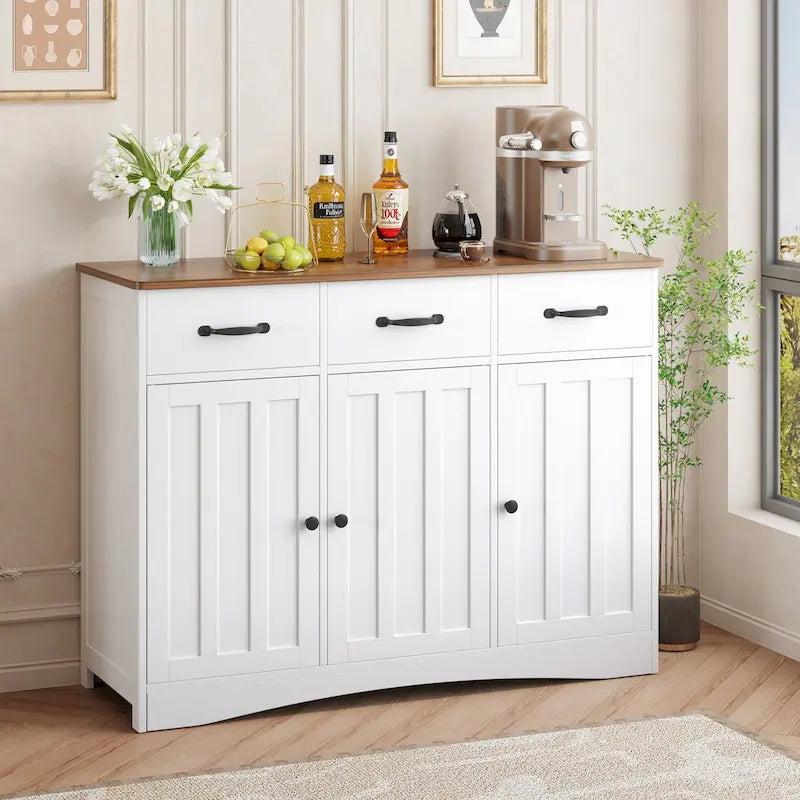 Aparador buffet rústico de 42.5", moderno mueble de cocina de madera con estante ajustable