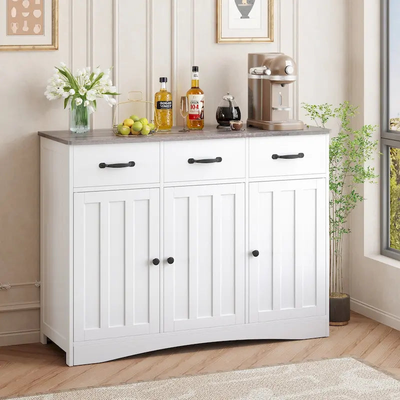 Aparador buffet rústico de 42.5", moderno mueble de cocina de madera con estante ajustable