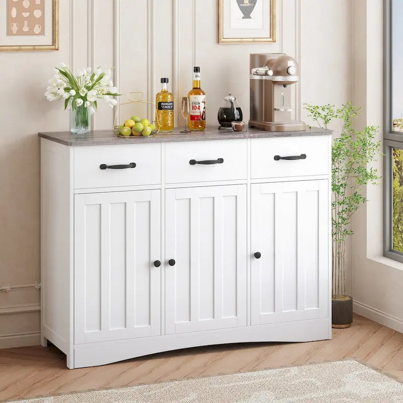 Aparador buffet rústico de 42.5", moderno mueble de cocina de madera con estante ajustable