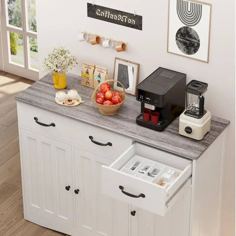 Aparador buffet rústico de 42.5", moderno mueble de cocina de madera con estante ajustable