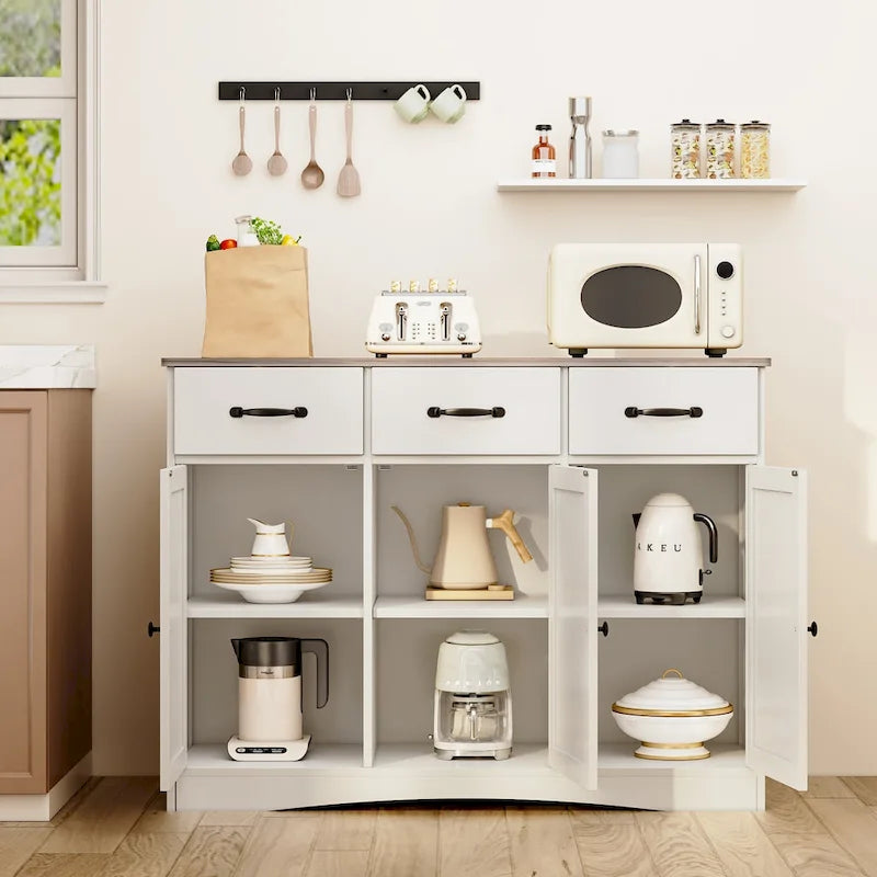 Aparador buffet rústico de 42.5", moderno mueble de cocina de madera con estante ajustable