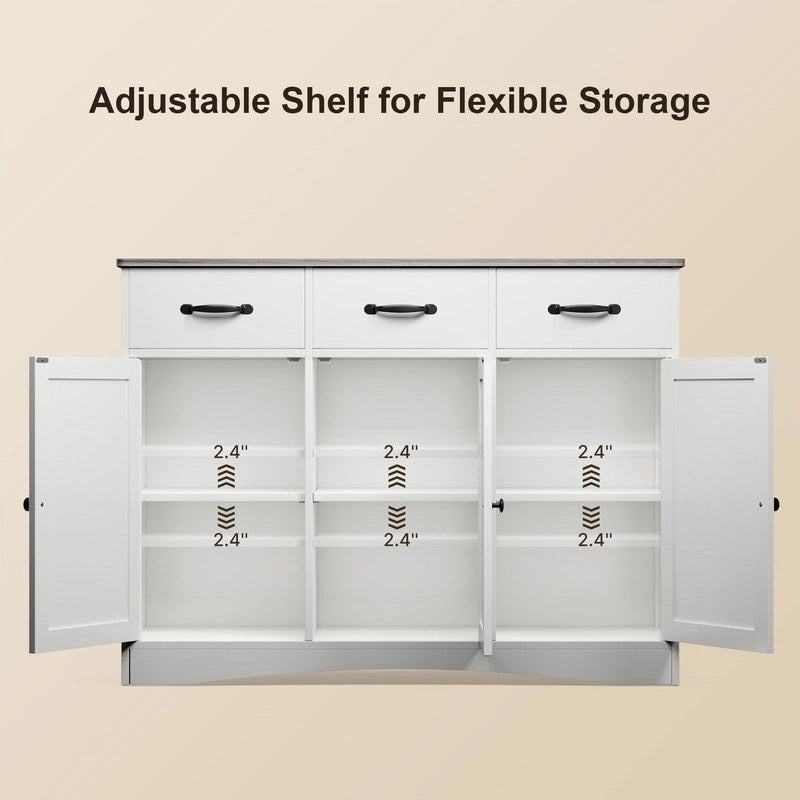 Aparador buffet rústico de 42.5", moderno mueble de cocina de madera con estante ajustable