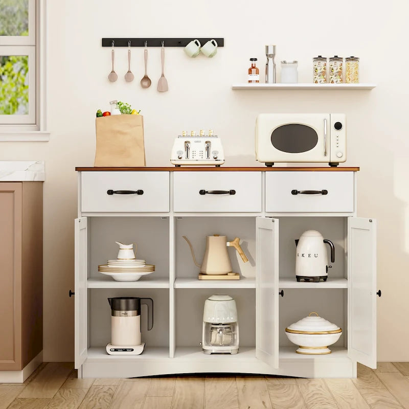 Aparador buffet rústico de 42.5", moderno mueble de cocina de madera con estante ajustable