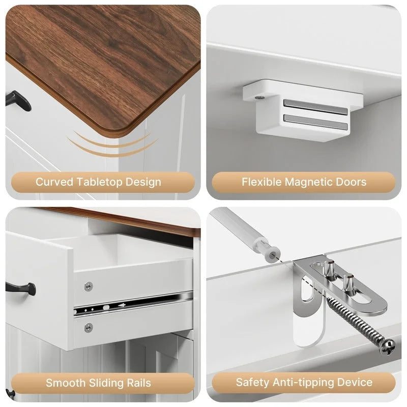 Aparador buffet rústico de 42.5", moderno mueble de cocina de madera con estante ajustable