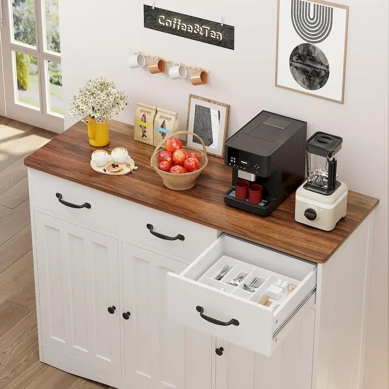 Aparador buffet rústico de 42.5", moderno mueble de cocina de madera con estante ajustable
