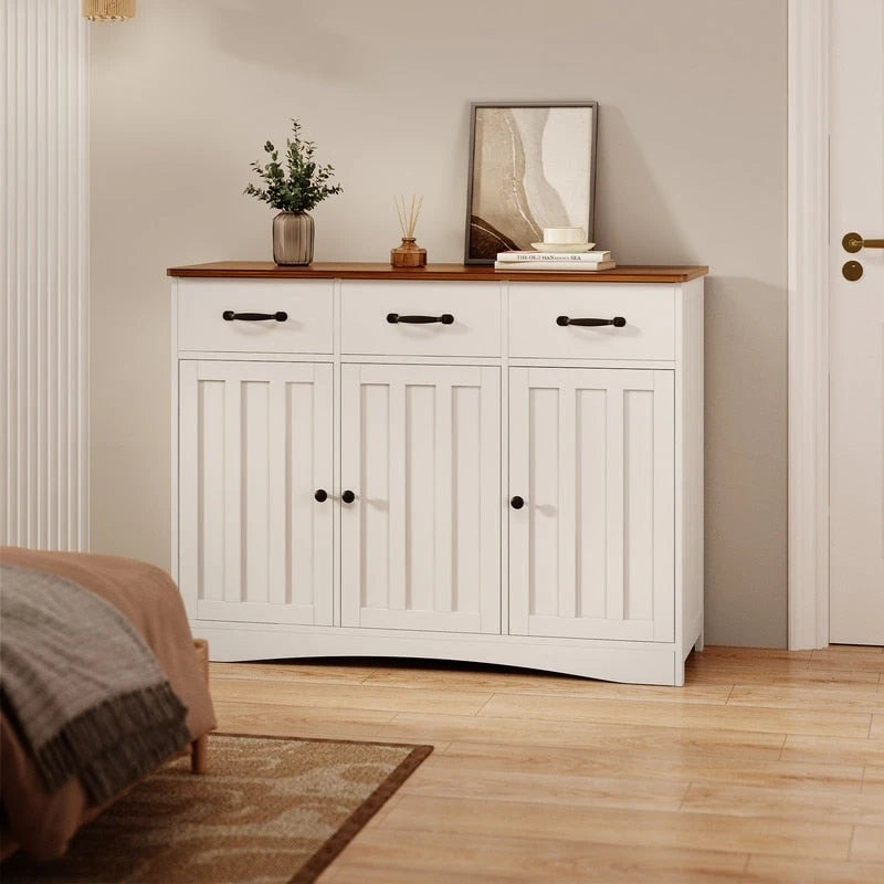 Aparador buffet rústico de 42.5", moderno mueble de cocina de madera con estante ajustable
