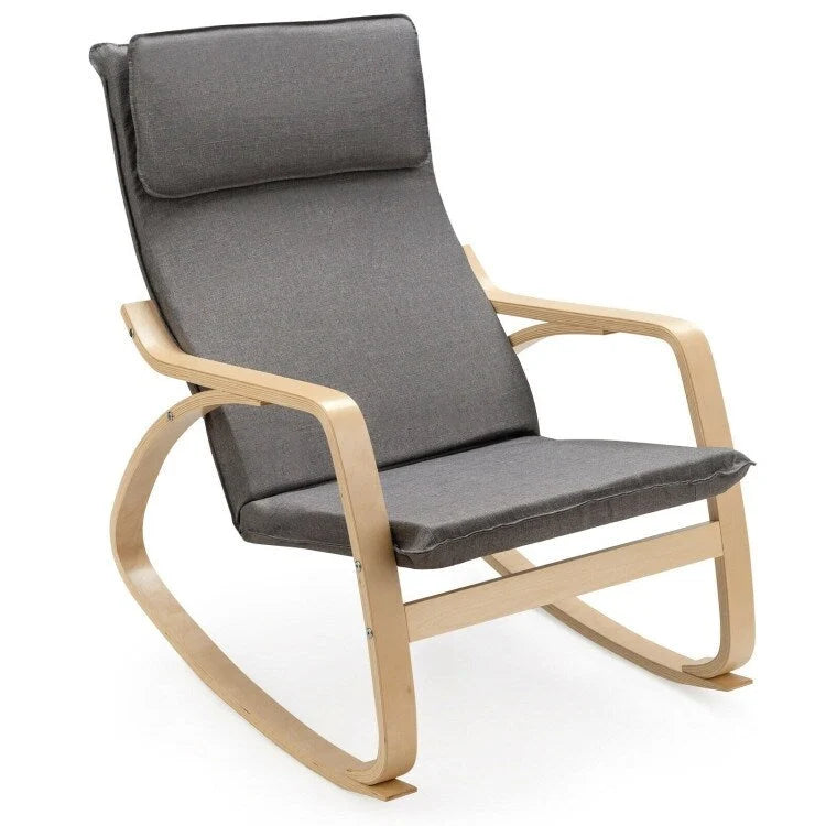 Sillón mecedora moderno de madera curvada tapizado de tela, sillón reclinable para relajarse