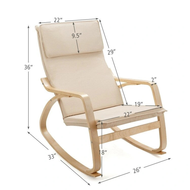 Sillón mecedora moderno de madera curvada tapizado de tela, sillón reclinable para relajarse