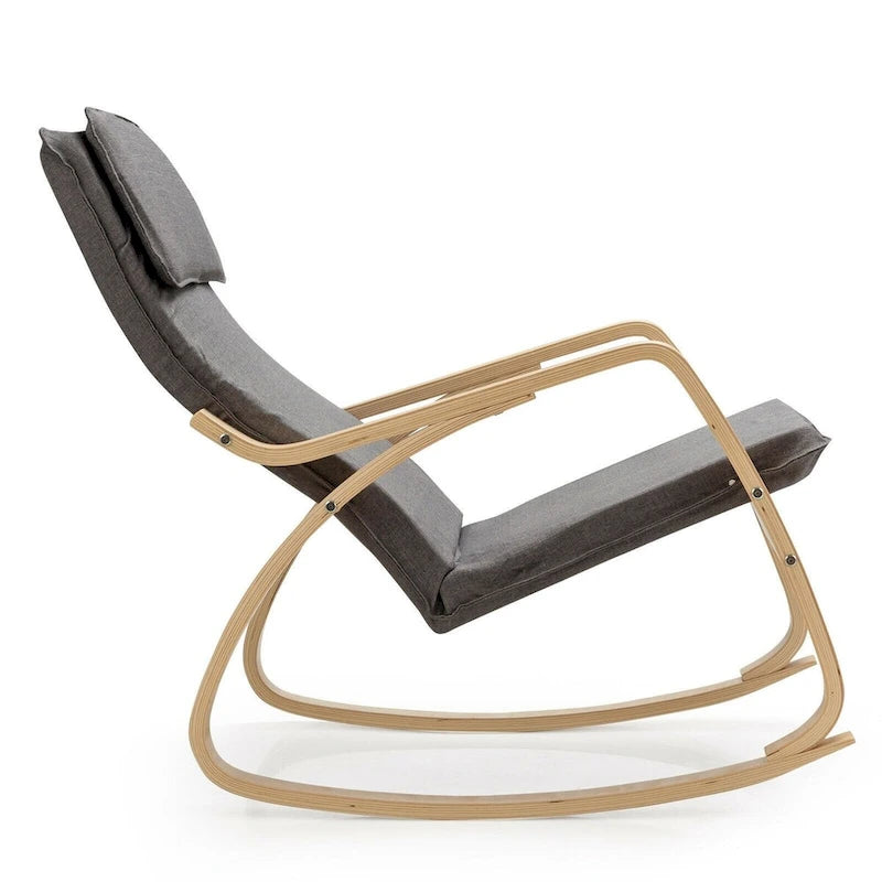 Sillón mecedora moderno de madera curvada tapizado de tela, sillón reclinable para relajarse