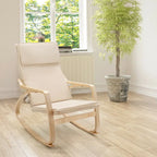 Sillón mecedora moderno de madera curvada tapizado de tela, sillón reclinable para relajarse