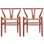 Juego de 2 sillas de comedor modernas de madera con respaldo, sillón con asiento de cáñamo para el hogar, restaurante, oficina, cocina