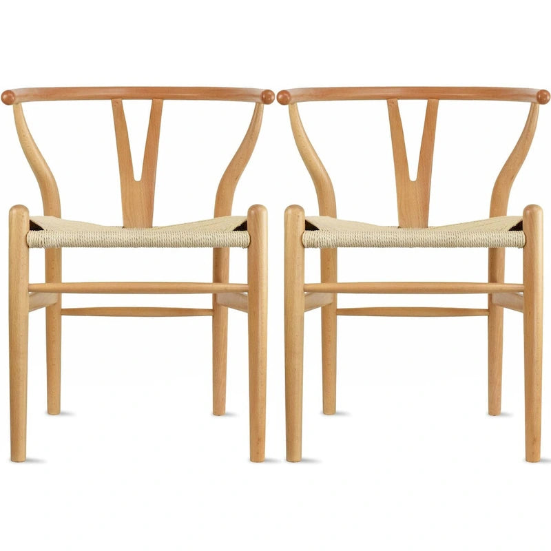 Set of 2 Modern Wood Dining Chair With Back Armchair Hemp Seat For Home Restaurant Office Kitchen