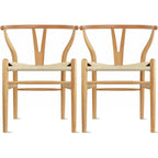 Set of 2 Modern Wood Dining Chair With Back Armchair Hemp Seat For Home Restaurant Office Kitchen