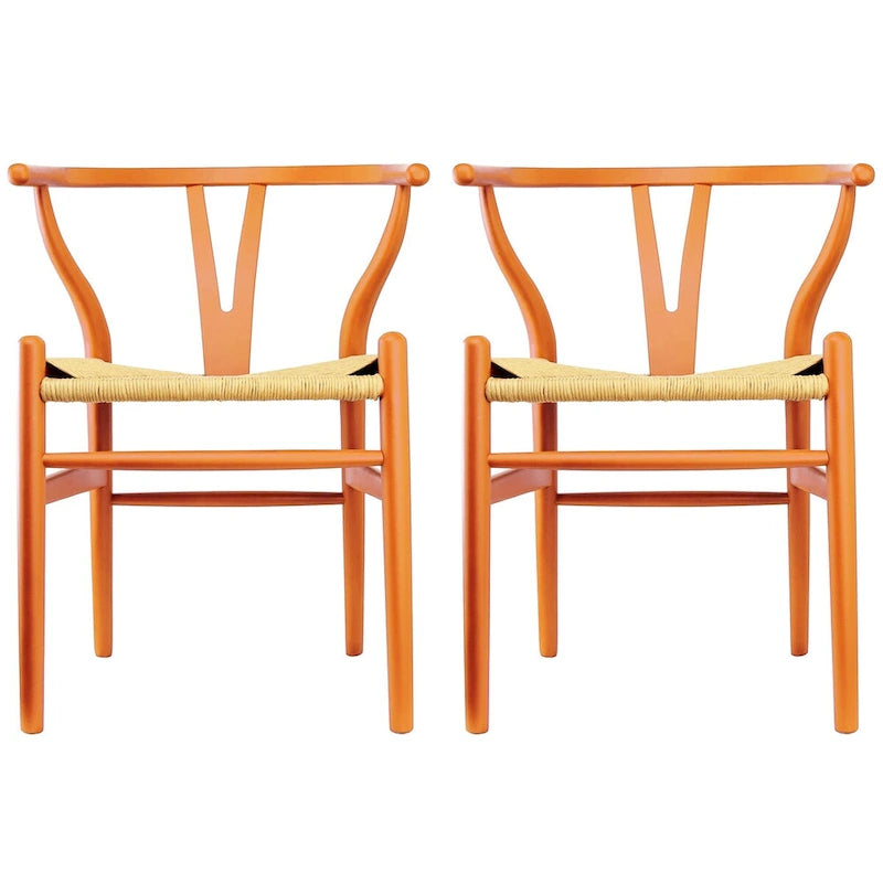 Juego de 2 sillas de comedor modernas de madera con respaldo, sillón con asiento de cáñamo para el hogar, restaurante, oficina, cocina