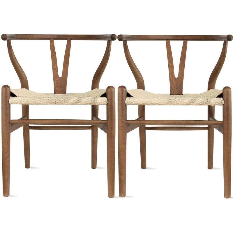 Juego de 2 sillas de comedor modernas de madera con respaldo, sillón con asiento de cáñamo para el hogar, restaurante, oficina, cocina