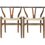 Juego de 2 sillas de comedor modernas de madera con respaldo, sillón con asiento de cáñamo para el hogar, restaurante, oficina, cocina