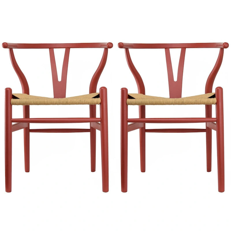 Juego de 2 sillas de comedor modernas de madera con respaldo, sillón con asiento de cáñamo para el hogar, restaurante, oficina, cocina