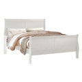 Nin Queen Size Sleigh Bed, Minimalist Style Headboard, Classic White Wood