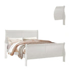 Cama trineo tamaño Queen, cabecero de estilo minimalista, madera blanca clásica