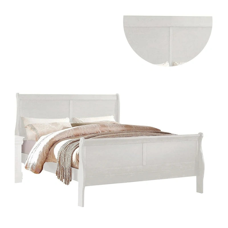Cama trineo tamaño Queen, cabecero de estilo minimalista, madera blanca clásica