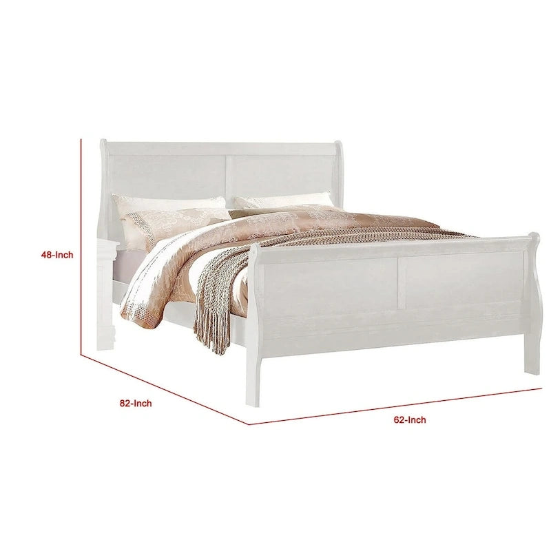 Cama trineo tamaño Queen, cabecero de estilo minimalista, madera blanca clásica